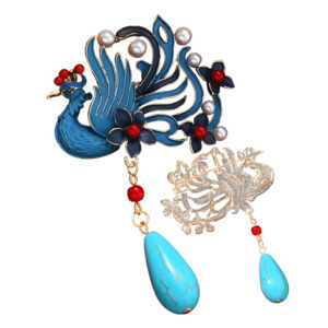 Retro Chinese style imitation blue phoenix brooch, palace tassel, peacock chest flower, Hanfu qipao, pin buckle, accessory gift