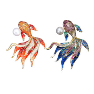 National style pearl koi brooch, high-end feminine temperament, goldfish chest flower, niche luxury design, pin, suit accessories