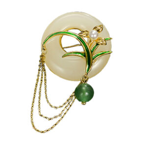 National style orchid safety buckle brooch, high-end feminine temperament, imitation chalcedony chest flower design, tassel cheongsam accessory