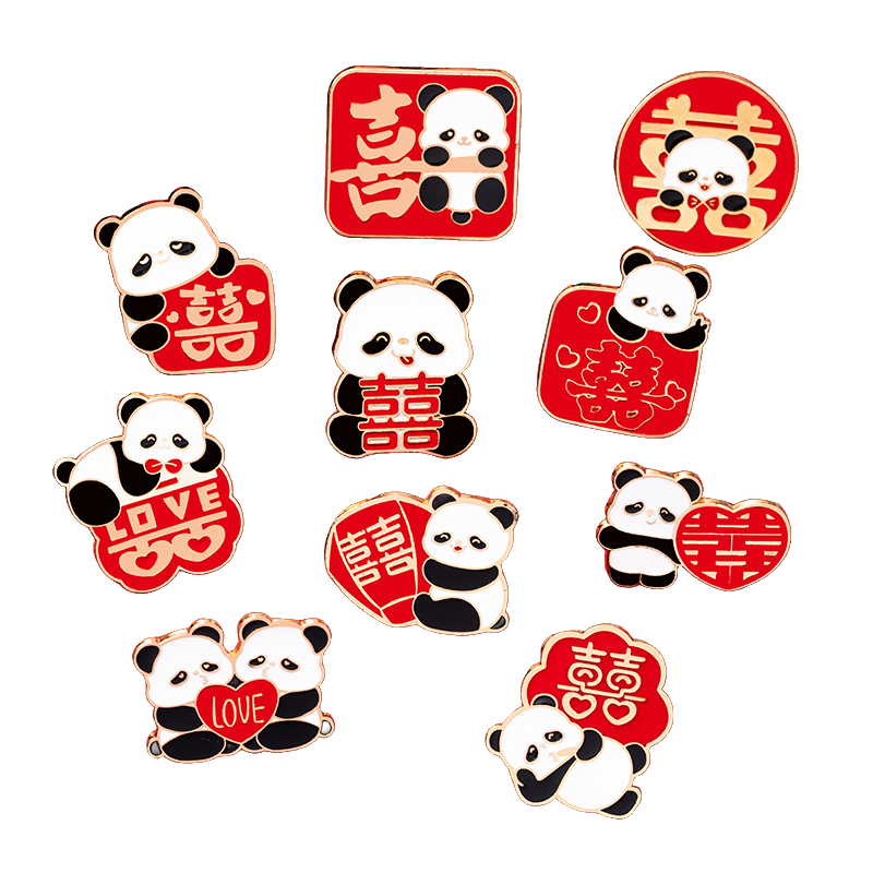 Chinese style metal panda brooch cartoon New Year red festive badge cute clothing accessories souvenir gift