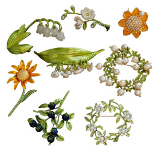 Vintage lily of the valley shaped pendant brooch, palace handmade baked enamel leaf brooch, breast flower spot wholesale