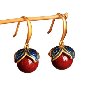National Style Persimmon Ruyi Earrings for Women, Retro Ethnic Style, New Chinese Style, Red Ancient Style, Enamel Earrings, Wholesale