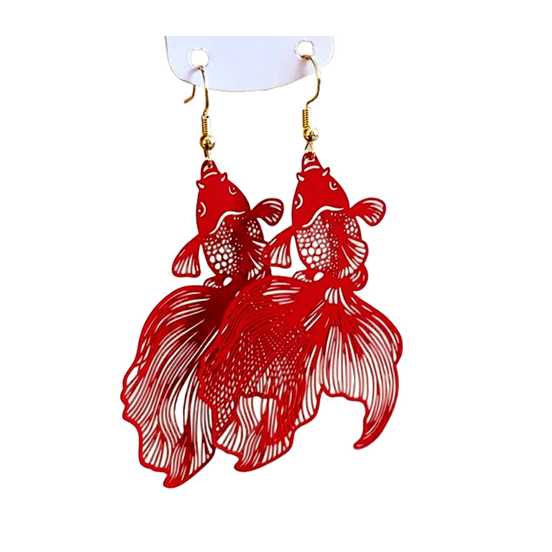 New Chinese China-Chic Red Koi Earhook Fashion Versatile Small Audience Earrings Personalized Design Sense Chinese Style Earrings Female