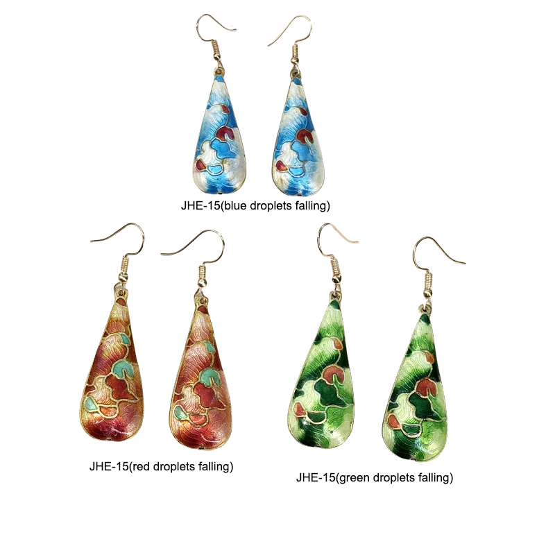 Original handmade cloisonn é earrings for women with classical temperament, simple and versatile, water droplet flower earrings, retro ear accessories
