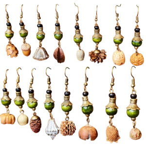Retro national style palace style hanging bead Meilad niche forest style exotic plant dried fruit green wood bead earrings