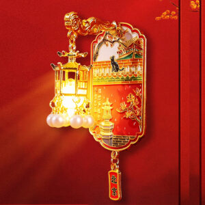 Urban luminous lantern metal refrigerator sticker, Chinese urban cultural and creative gift magnetic sticker, three-dimensional national style palace lamp refrigerator sticker