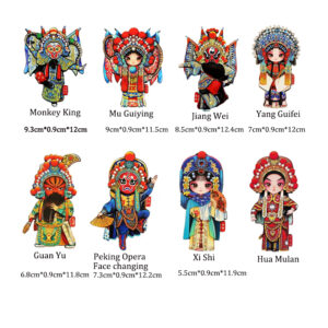 Wooden Peking Opera Mask Refrigerator Sticker Chinese Style Cultural and Creative Souvenir Magnetic Sticker Mu Guiying, Guan Yu, Yang Guifei Magnetic Suction Sticker