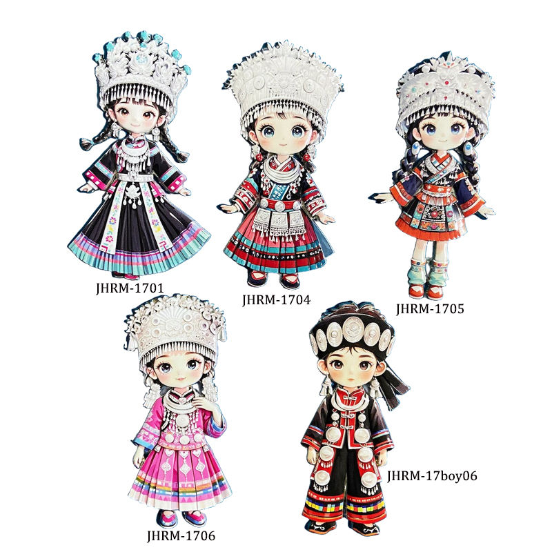 Miao ethnic series metal refrigerator stickers, souvenirs of ethnic minority scenic spots, cartoon couple tourism magnetic stickers wholesale