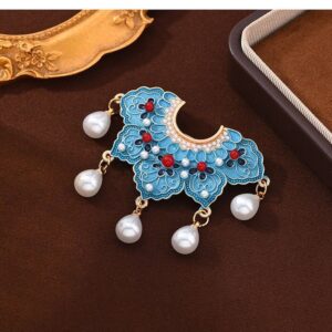 Original China-Chic cloud shoulder fringed brooch imitation burnt blue Chinese-style cheongsam Hanfu brooch pin buckle gift