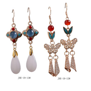 New Chinese style earrings, national style brass ear hooks, retro court style, ethnic Hanfu qipao, ancient style earrings