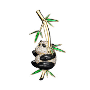 Chinese style cute panda holding bamboo brooch, male and female niche design sense, pin badge temperament, chest flower clothing accessories